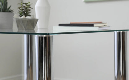 Dining Set : Eva Square Glass and Chrome Dining Table with 4 Leon Stone Grey Leatherette Chairs