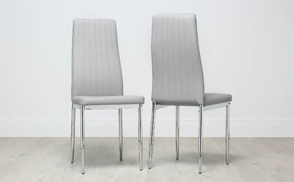 Dining Set : Eva Square Glass and Chrome Dining Table with 4 Leon Stone Grey Leather Chairs