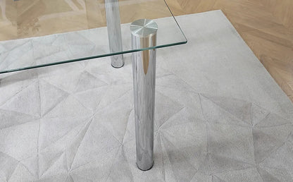 Dining Set : Eva Square Glass and Chrome Dining Table with 4 Leon Stone Grey Leatherette Chairs