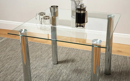 Dining Set: JACK Square Glass and Chrome Dining Table with 2 Leon Chairs