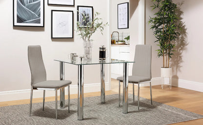Dining Set: JACK Square Glass and Chrome Dining Table with 2 Leon Chairs