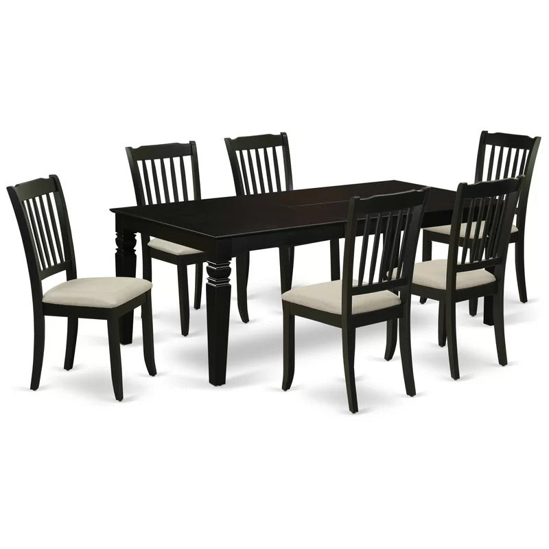 Dining Set: Leaf Rubberwood Solid Wood 6 Seater Dining Set