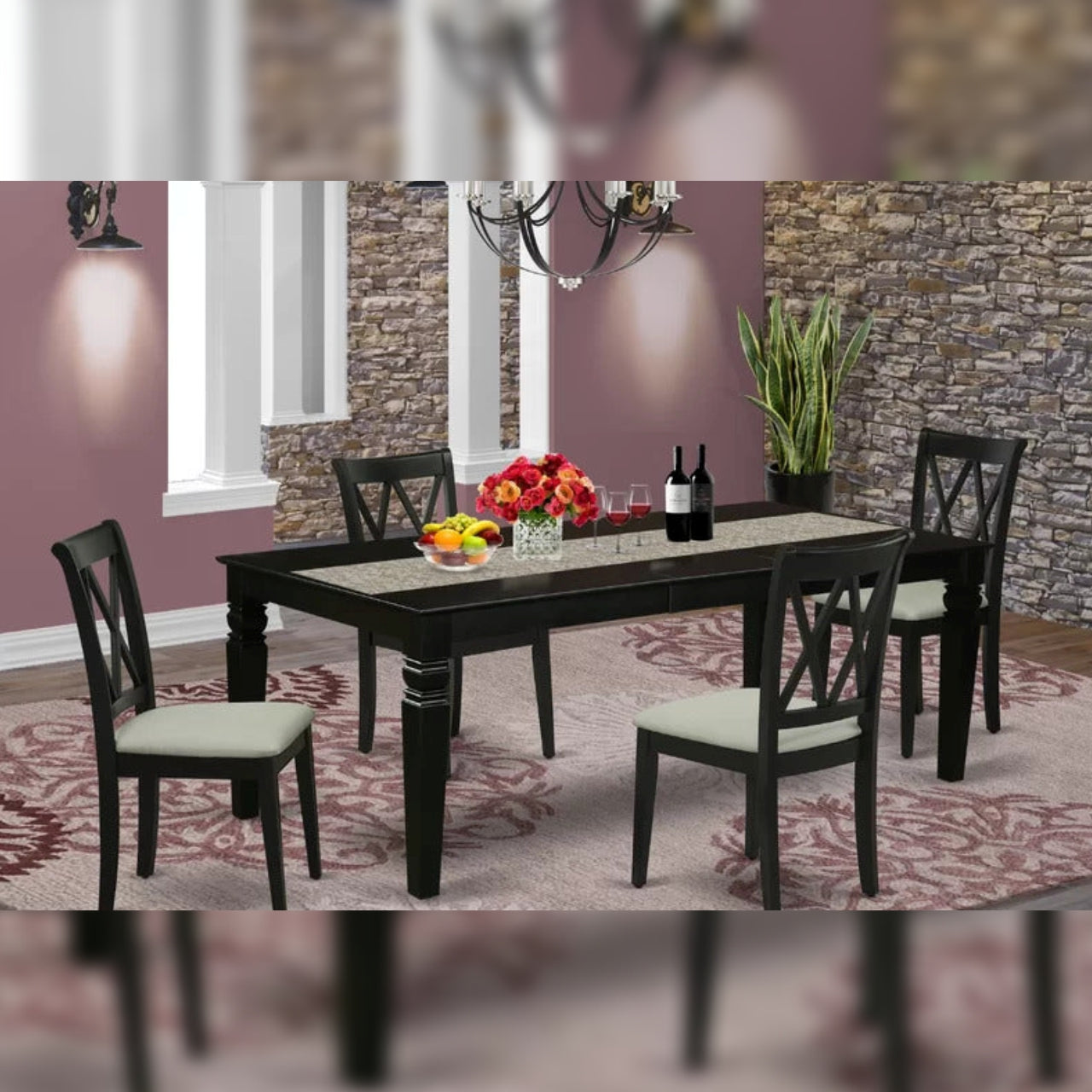 Dining Set: Leaf  Solid Wood 4 Seater Dining Set