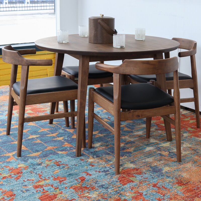 Dining Set: Wooden Rounded 4 Seater Dining Set