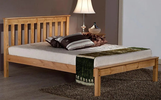 Double Bed: Antique Pine Wooden Double Bed