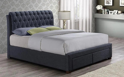 Double Bed: Charcoal Fabric 2 Drawer Double Bed