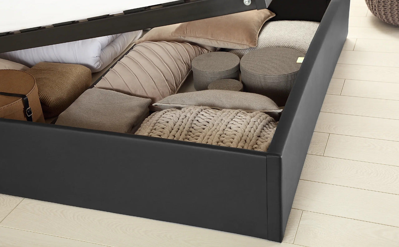 Double Bed:  Covershine Black Leather Fabric Double Bed