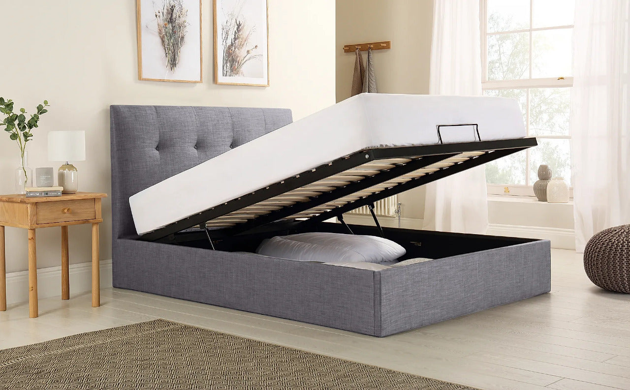 Double Bed:  Covershine Grey Fabric Double Bed