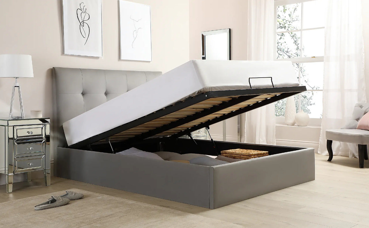 Double Bed:  Covershine Grey Velvet Fabric Double Bed