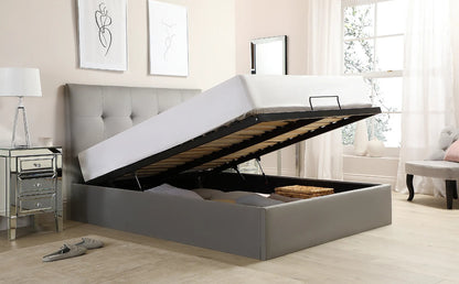 Double Bed:  Covershine Grey Velvet Fabric Double Bed