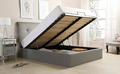 Double Bed:  Covershine Grey Velvet Fabric Double Bed