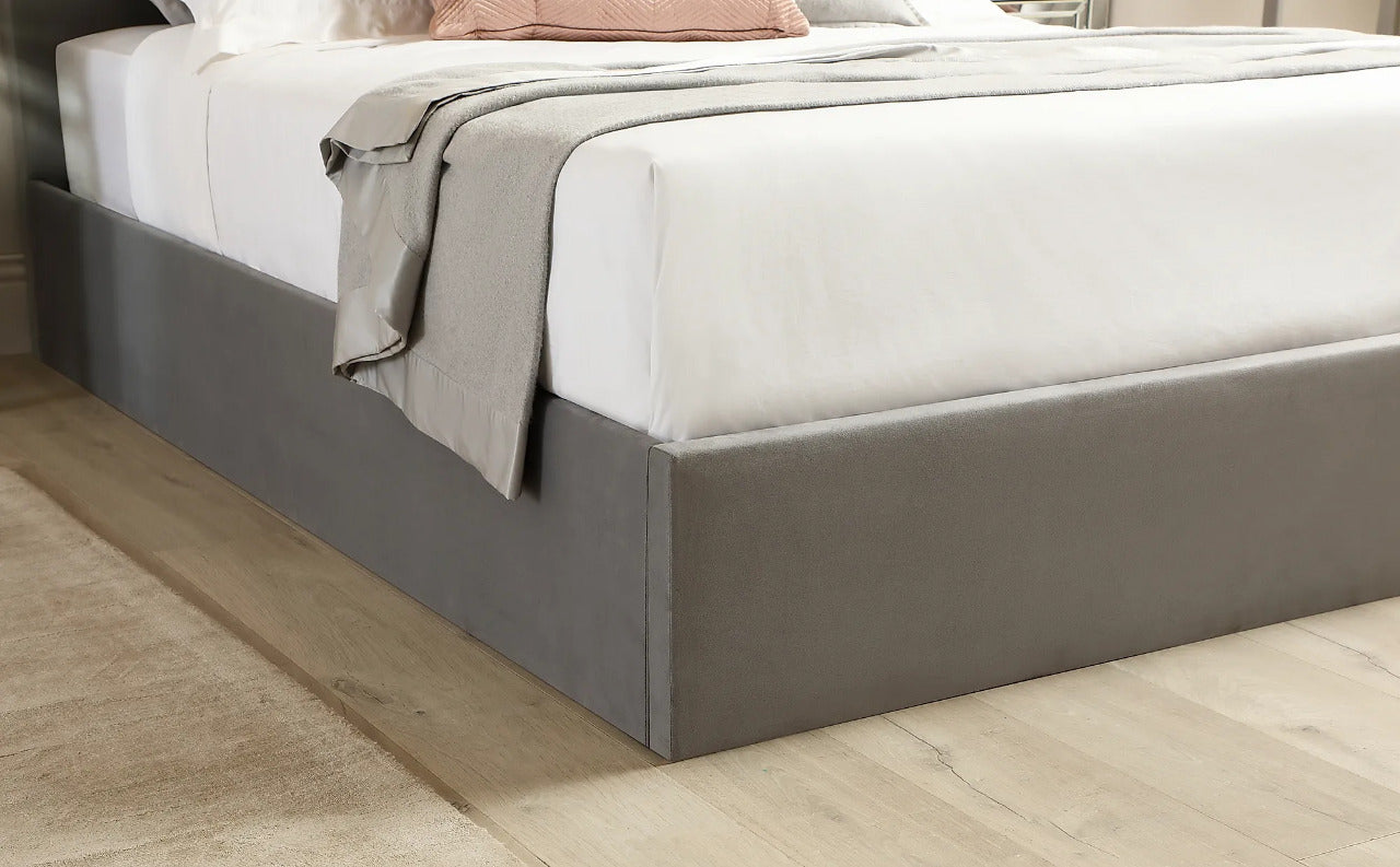 Double Bed:  Covershine Grey Velvet Fabric Double Bed