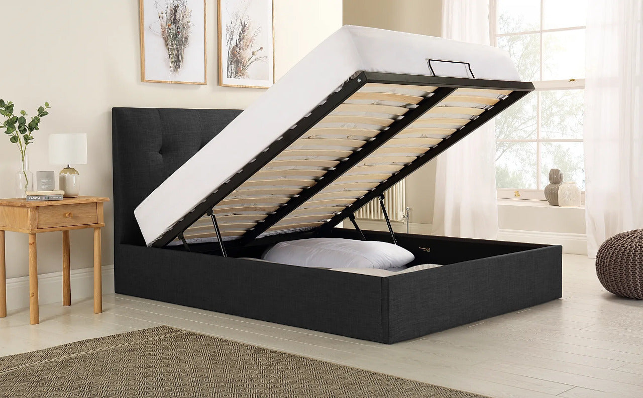 Double Bed:  Covershine Slate Grey Fabric Double Bed