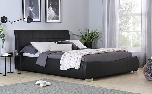Double Bed: Dorato Black Leatherette Double Bed