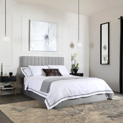 Double Bed: Grey Velvet Double Bed