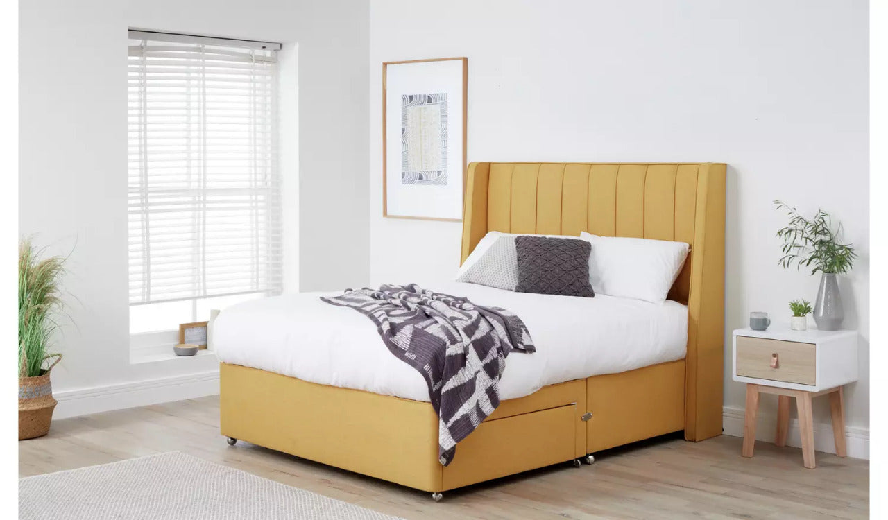 Double Bed: Mustard 2 Drawer Double Bed