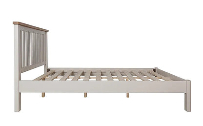 Double Bed: Painted Grey and Oak Wooden Double Bed