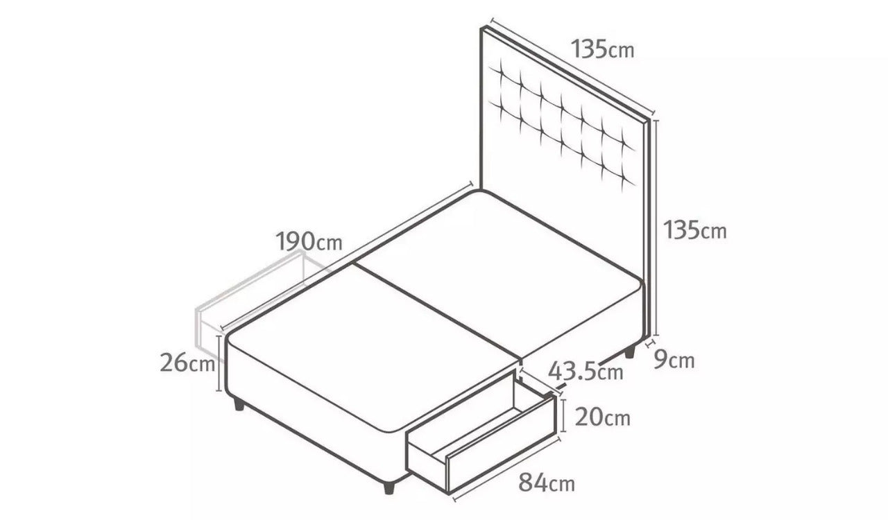 Double Bed: Slate grey 2 Drawer Double Bed With Storage