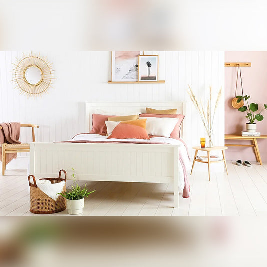 Double Bed White Wooden Double Bed