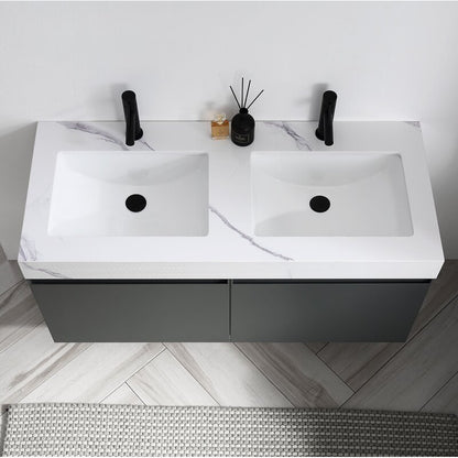 Double Sink Vanities: 47.54" Wall-Mounted Double Bathroom Vanity Set