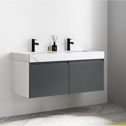 Double Sink Vanities: 47.54" Wall-Mounted Double Bathroom Vanity Set