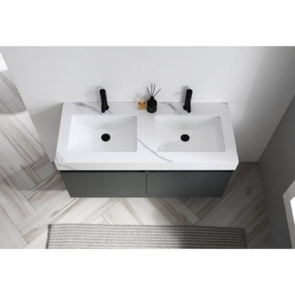Double Sink Vanities: 47.54" Wall-Mounted Double Bathroom Vanity Set