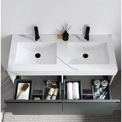 Double Sink Vanities: 47.54" Wall-Mounted Double Bathroom Vanity Set