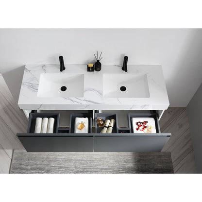 Double Sink Vanities: 60" Wall-Mounted Double Bathroom Vanity Set
