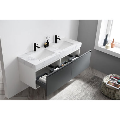 Double Sink Vanities: 60" Wall-Mounted Double Bathroom Vanity Set