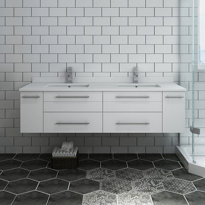 Double Sink Vanities: 60" Wall-Mounted Double Bathroom Vanity Set