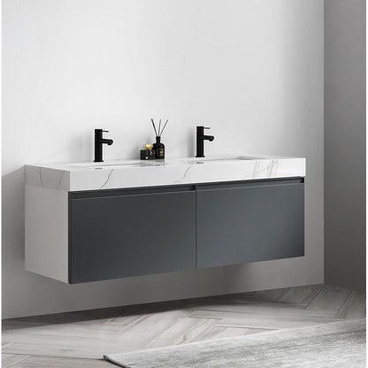 Double Sink Vanities: 60" Wall-Mounted Double Bathroom Vanity Set