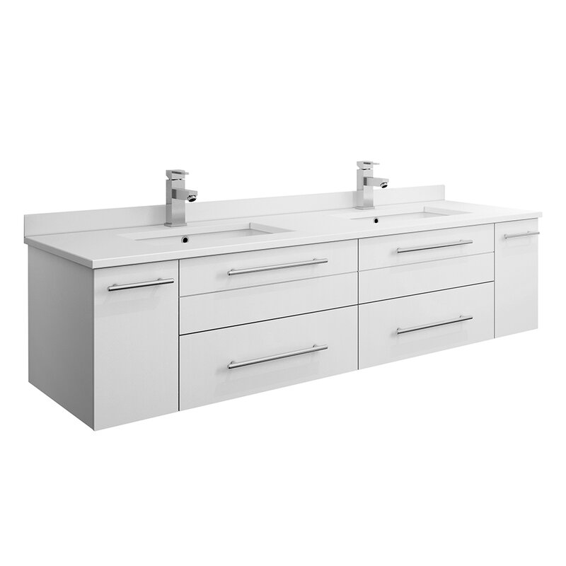 Double Sink Vanities: 60" Wall-Mounted Double Bathroom Vanity Set