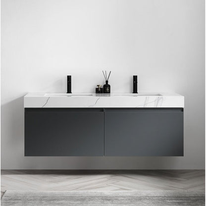 Double Sink Vanities: 60" Wall-Mounted Double Bathroom Vanity Set