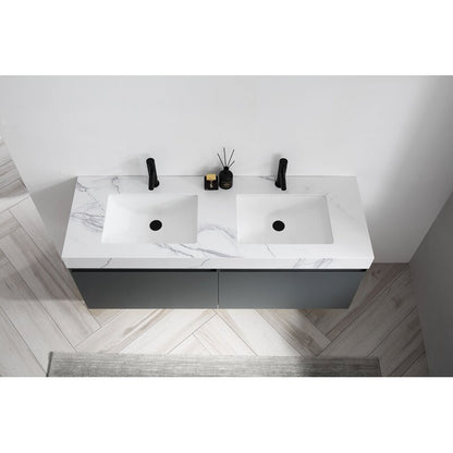Double Sink Vanities: 60" Wall-Mounted Double Bathroom Vanity Set