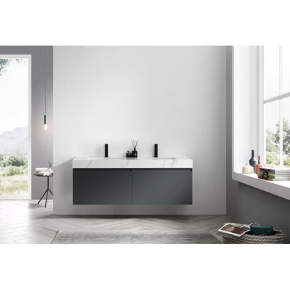 Double Sink Vanities: 60" Wall-Mounted Double Bathroom Vanity Set