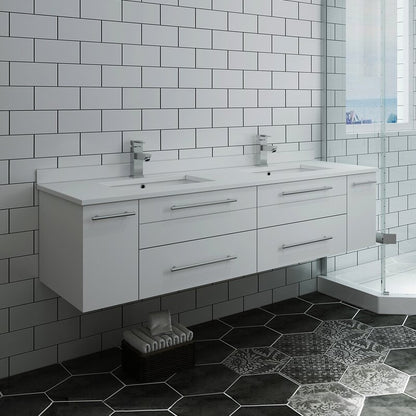 Double Sink Vanities: 60" Wall-Mounted Double Bathroom Vanity Set