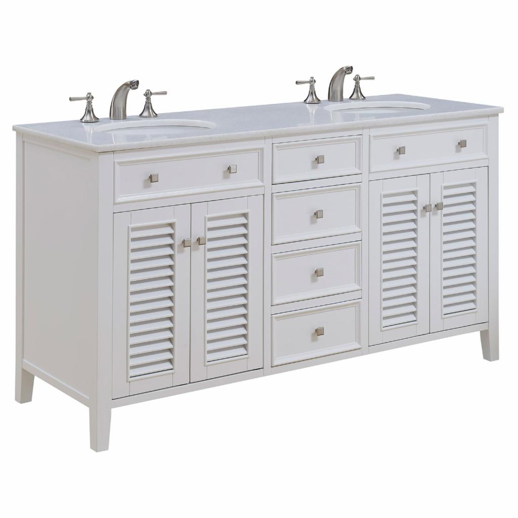 Double Sink Vanities: 60 in. White Double Bathroom Vanity