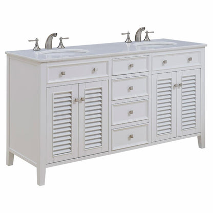 Double Sink Vanities: 60 in. White Double Bathroom Vanity