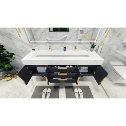 Double Sink Vanities: 72" W Wall-Mounted Double Bathroom Vanity Set