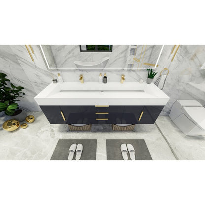 Double Sink Vanities: 72" W Wall-Mounted Double Bathroom Vanity Set