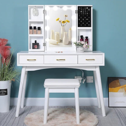 Dressing Table: 10 Led Lights Solid Wood Vanity