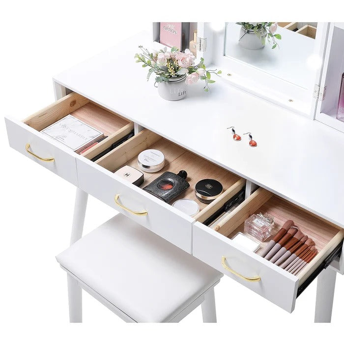 Dressing Table: 10 Led Lights Solid Wood Vanity