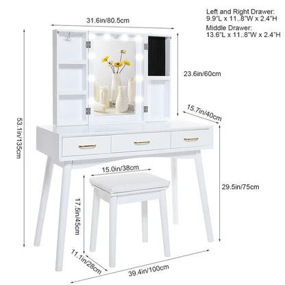 Dressing Table: 10 Led Lights Solid Wood Vanity