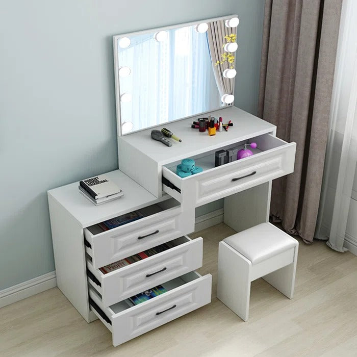 Dressing Table: 14.66'' Wide Vanity Set with Stool and Mirror