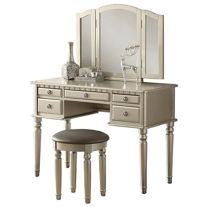 Dressing Table: 19'' Wide Vanity Set with Stool and Mirror