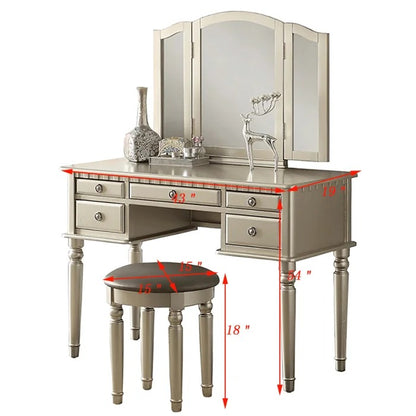 Dressing Table: 19'' Wide Vanity Set with Stool and Mirror