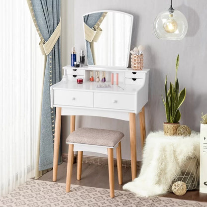 Dressing Table: 27'' Wide Vanity Set with Stool and Mirror