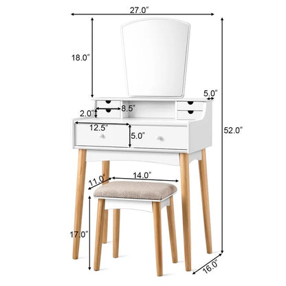 Dressing Table: 27'' Wide Vanity Set with Stool and Mirror