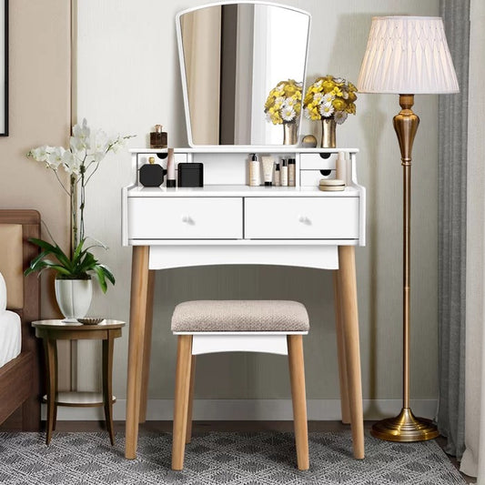 Dressing Table: 27'' Wide Vanity Set with Stool and Mirror