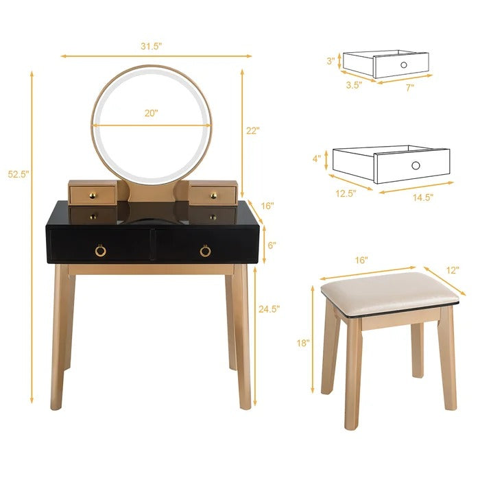 Dressing Table: 31.5'' Wide Vanity Set with Stool and Mirror